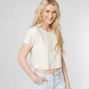Gilded Intent Waffle Knit Intentionally Distressed Croppd Tee NWT